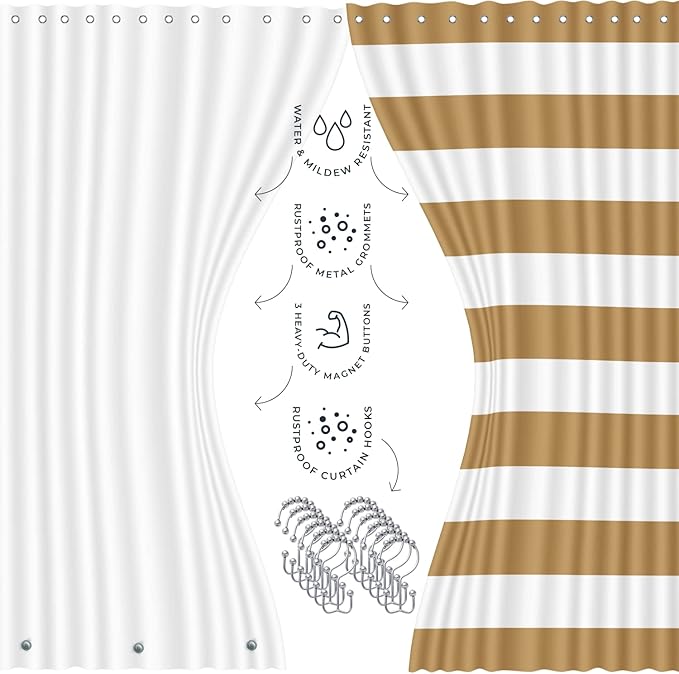 Clara Clark Bathroom Set – Bathroom Sets with Shower Curtain and Rugs, Soft Bathroom Rugs Non Slip, 23PC Gold Bathroom Accessories Set Complete with Bath Rugs, Shower Curtain Set with Liner and Hooks
