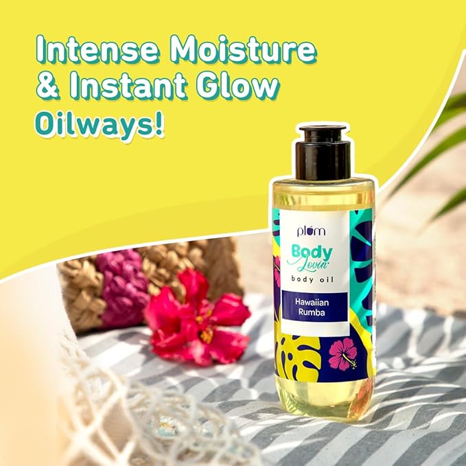 Plum Hawaiian Rumba Body Oil With Avocado Oil, Coconut Oil, Carrot Seed Oil, 100% Pure Moisturizing Oil, Instant Glow, Detoxifying, Nourishing Bath Oil, Paraben, Silicone & Mineral Oil Free, 6.7 Fl Oz