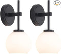 Black Wireless Rechargeable Wall Sconces with Remote Control, Battery Operated Wall Sconce Set of 2, LED Dimmable Wall Lights with Opal White Glass Shade, 12 Colors RGB & 3 CCT Bulb