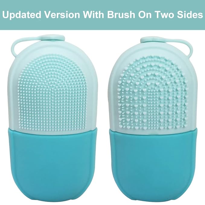 Reusable Cube Silicone Mold Ice Roller With Brush For Face Cold Therapy Facial Massage Roller (Blue)