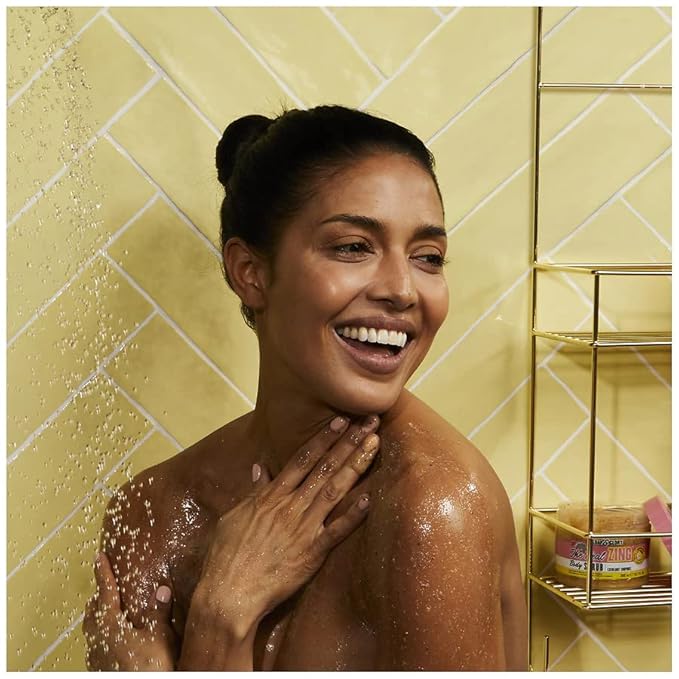 Soap & Glory The Real Zing Body Scrub - Smoothing & Buffing Sugar Scrub - Lemon Citrus Scented Body Polish - Skin Brightening Sea Salt Scrub (300ml)