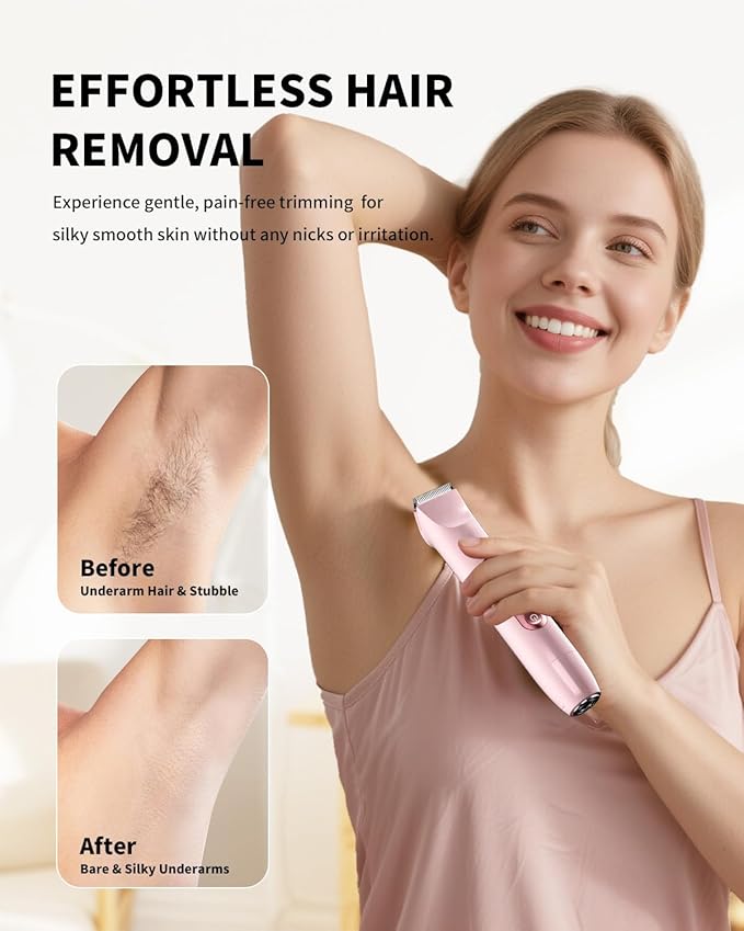 Ufree Bikini Trimmer Women Electric Razors Dual Head, Pubic Body Hair Trimmer Electric Shaver for Face, Legs, Arm, Rechargeable Lady Shaver Waterproof, Summer Grooming Kit, Gifts for Her