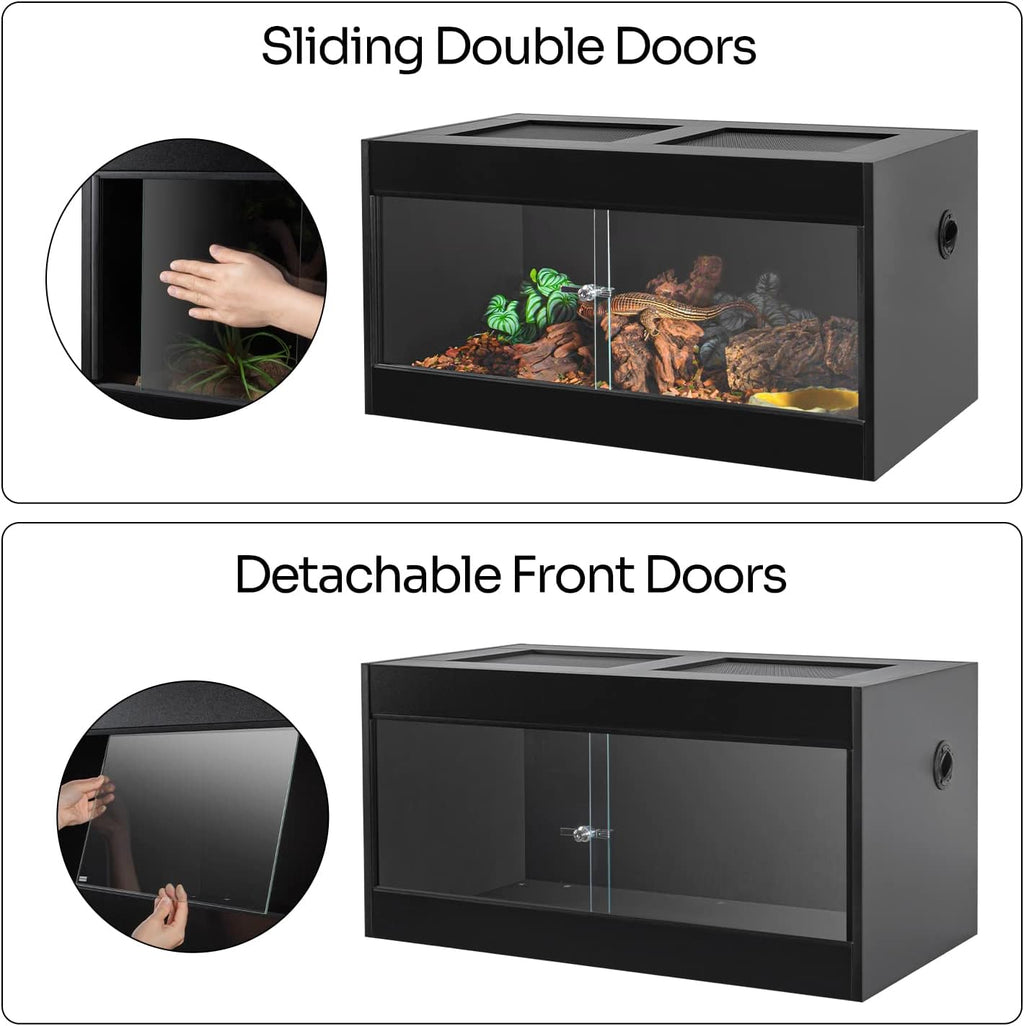 OIIBO 50 Gallon Reptile Original Wood Enclosure, Reptile Terrarium with Double Hinge Sliding Doors and Top Screen Ventilation Black Reptiles Habitat Lounge (Knock-Down) (36"x18"x18")