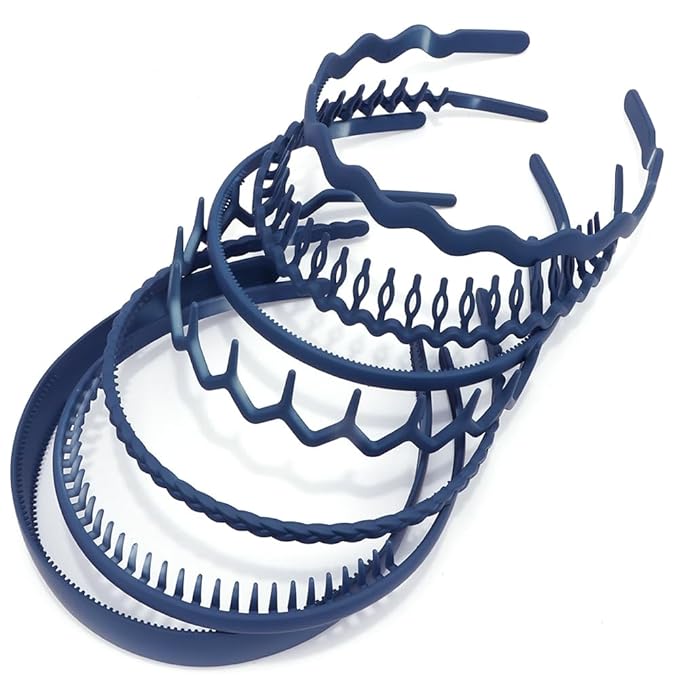 AHONEY 7 Pack Blue Headbands for Women Mens Headbands with Teeth Non Slip Hairbands for Women's Hair Accessories Comb Headband Diademas Para Mujer (Navy blue)