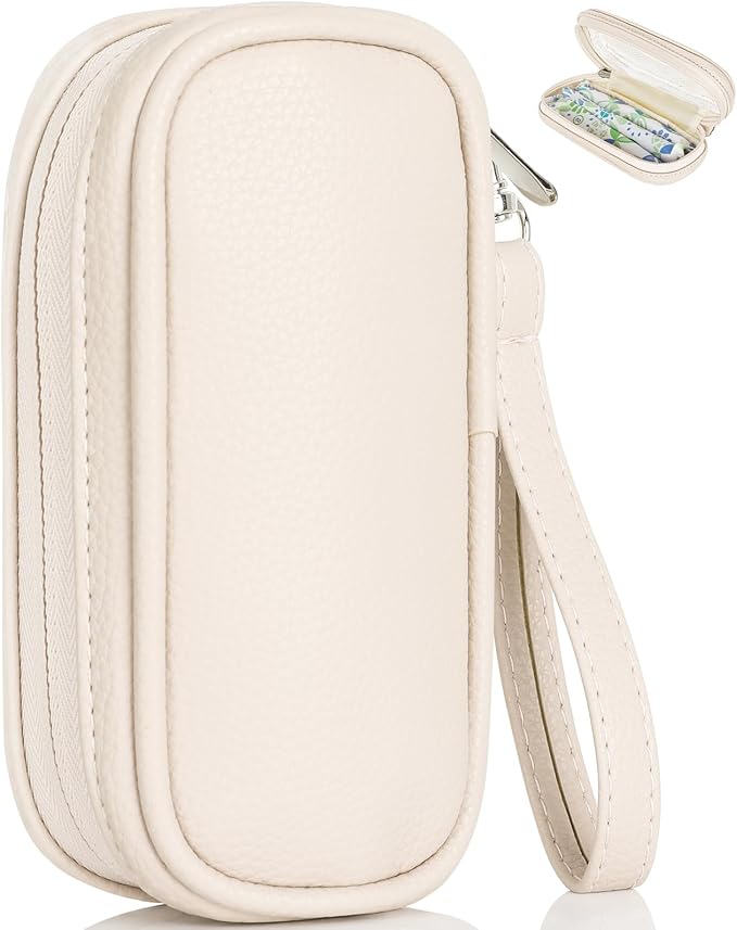 Tampon Holder for Purse, Portable period Bag with Handle,Travel Pads Tampons Pouch, Pu Leather Small Tampon Organizer Case for Feminine Products, Waterproof Period Bags for Women