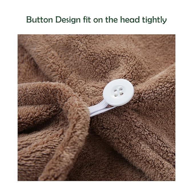 2 Pack Hair Drying Towels, Hair Wrap Towels,Absorbent Microfiber Hair Towel Turban with Button Design to Dry Hair Quickly(Star Green&Camel)