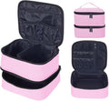 Double Layer Makeup Bag Portable Large Cosmetic Case Organizer with Adjustable Dividers Storage Travel Bag for Accessories Brushes Conditioner and Skin Care Products (Pink)