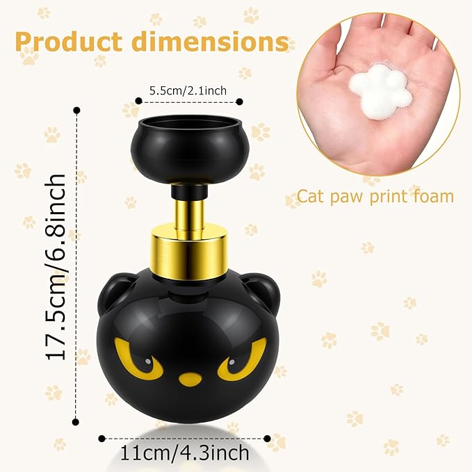 Cute Cat Paw Foam Soap Dispenser, Black Kitty Hand Soap Pump with Paw-Shaped Foam, Spooky Cat Lover Gift for Bathroom and Kitchen Home Accessories