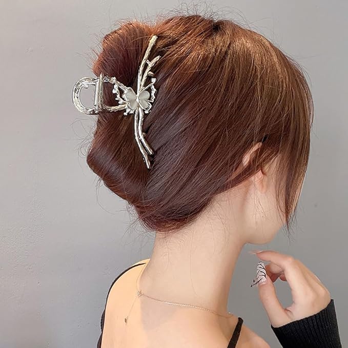 Sliver Butterfly Hair Clips - 4 Inch Metal Hair Claw Clips, Perfect Big Jaw Hair Clamps For Women And Lady,Strong Hold, Fashion Styling Accessories For Women Girls