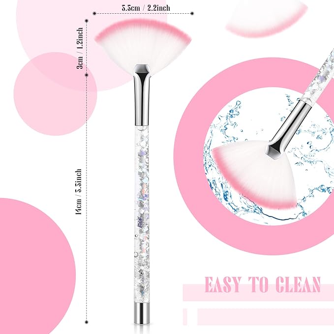 Nuenen 12 Pcs Soft Fan Facial Brushes Mask Acid Applicator Brush for Mud Cream Blush Makeup Peel Glycolic Multi Use Cosmetic Tools with Glitter Quicksand Handle and Pouch(Silver)