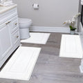 SHACOS White Bathroom Rugs Sets 3 Piece, 16"x24" + 20"x32" Non Slip Bath Mat and 20"x24" Toilet Rugs U Shaped Washable, Soft Fluffy Water Absorbent Bath Rugs for Bathroom