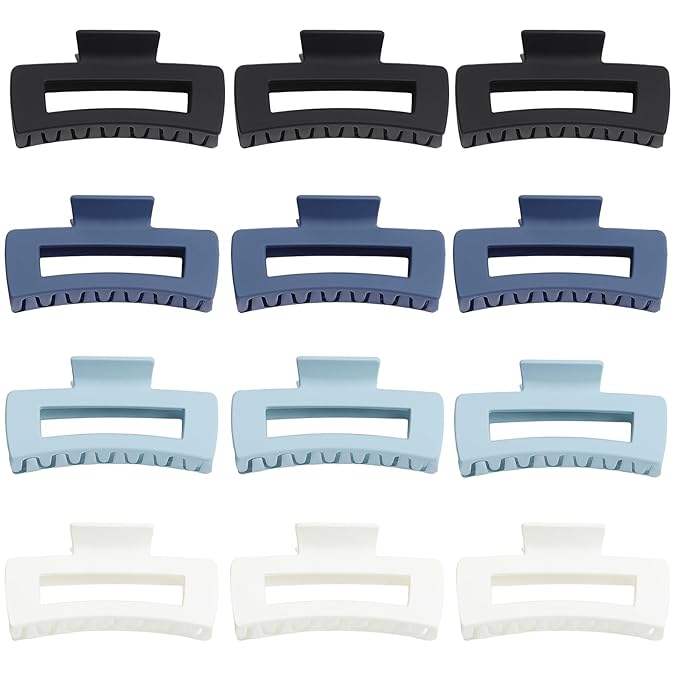 Hair Clip, 4.1 Inch Large Square Hair Claws Clips 12 Pcs for Thick Hair - Blue, for Women and Girls