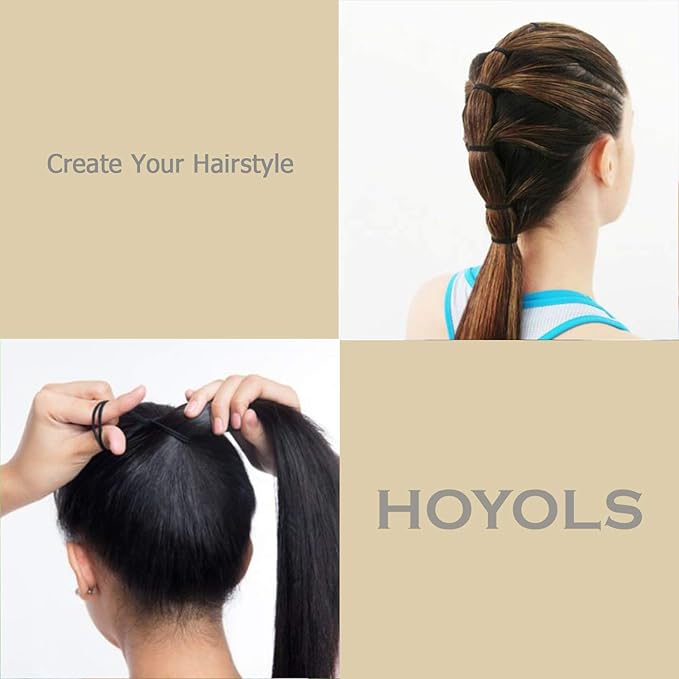HOYOLS Seamless Hair Ties, Soft Cloth Fabric Black Bands, Large Ponytail Holder for Scrunchies Headbands Accessories for Women Girl 100 Pcs 1.6 Inch