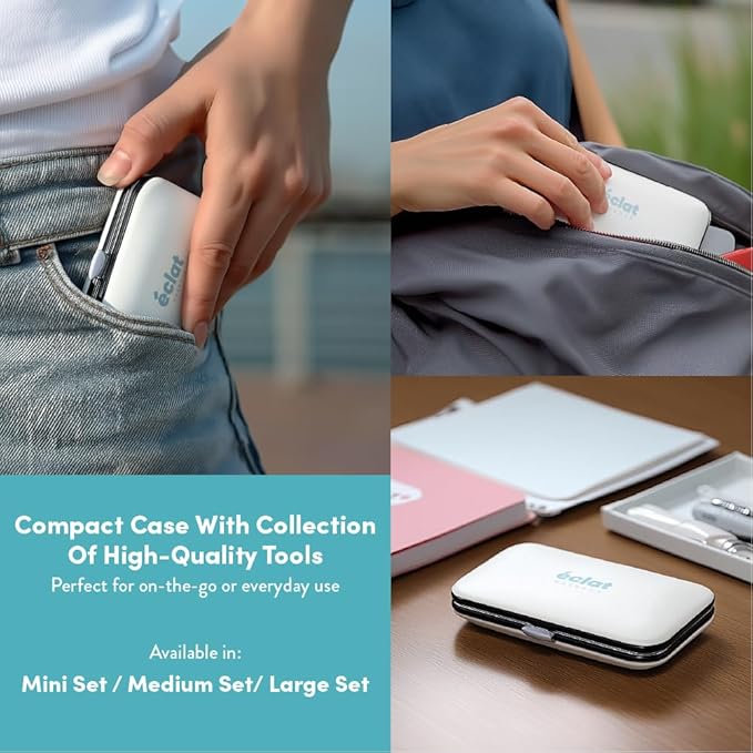 Éclat Manicure Pedicure Kit for Men & Women, 7Pcs Finger & Toe Nail Care Tools Includes Nail Clipper Cutter, Tweezer, File, Cuticle Pusher, Personal Care Professional Grooming Set With Travel Case
