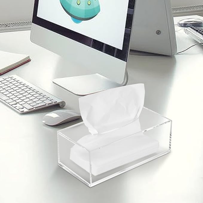 Acrylic Tissue Box Cover, Clear Tissue Box Holder, PITBVO Facial Napkin Dispenser Holder Case Dryer Sheet Holder for Car, Bathroom, Kitchen, Office, Living Room, Home, Laundry, Counter Hotel Use