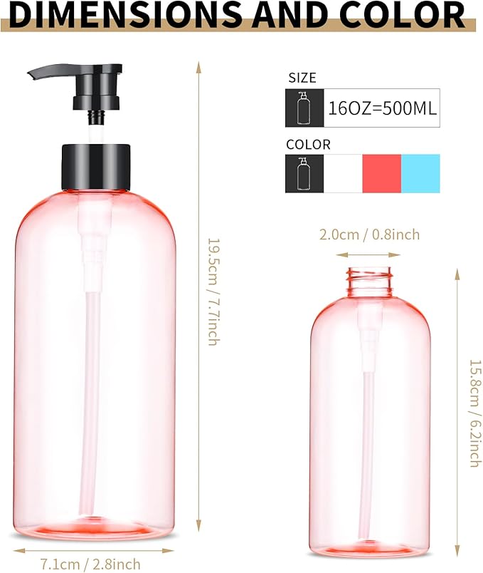 Bynccea Plastic Pump Bottle 16 oz/500 ml Empty Shampoo Pump Bottles Dispenser Portable Pump Bottles for Shampoo and Conditioner Liquid