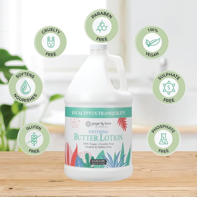 Ginger Lily Farms Botanicals Soothing Butter Lotion for Dry Skin, Eucalyptus Tranquility, 100% Vegan & Cruelty-Free, 1 Gallon (128 fl oz) Refill