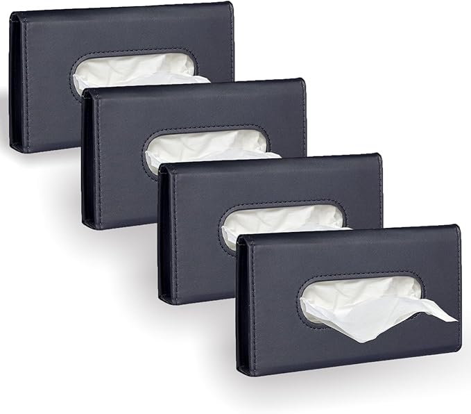 4Pack Car Tissue Holder, Sun Visor Napkin Holder, Premium PU Leather, Car Mask Holder for Sun Visor Vehicle, with Tissue Refill, Black