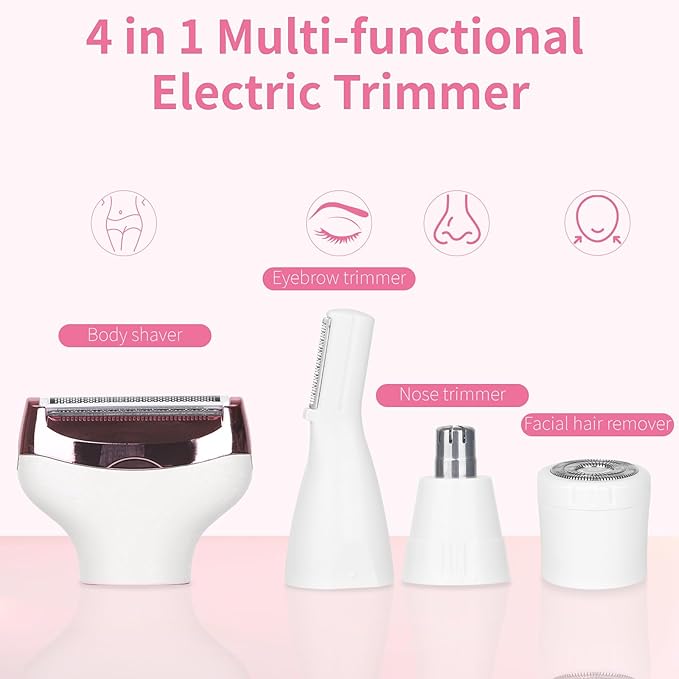 2026 Electric Razor for Women Men,4 in 1 Ladies Wet & Dry Body Razors and Facial Hair Remover,Rechargeable LED Display Hair Removal Kit for Nose Face Body Bikini Hair (Multicolor)