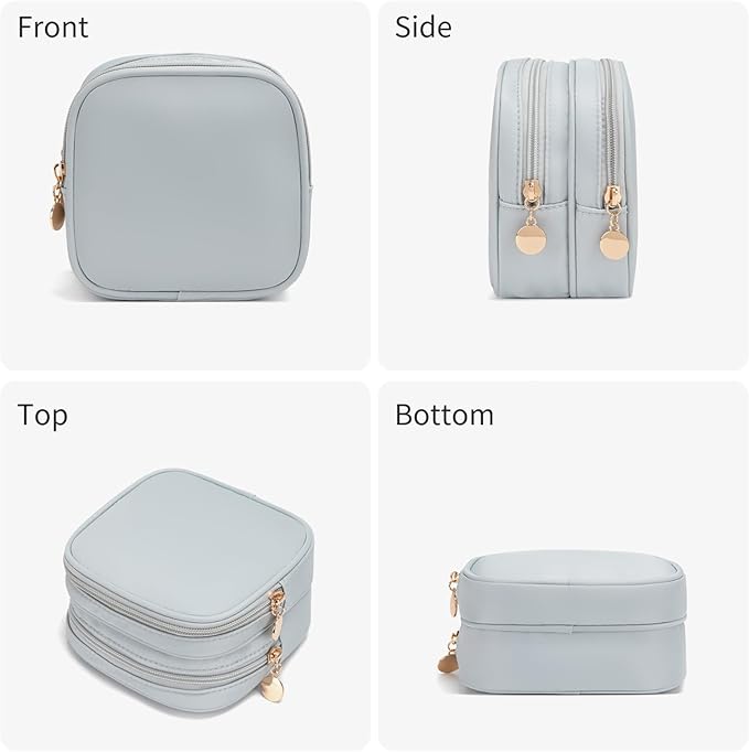 Small Makeup Pouch, Double Zipper Cosmetic Bag, Travel Makeup Bag, Cute Makeup Bag for Purse, Mini Toiletry Bag (Silver)