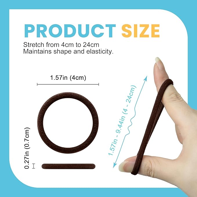 HOYOLS Soft Seamless Hair Ties, Dark Brown Stretch Elastic Ponytail Holders Bands for Women Thick Hair No Slip and Pull No Damage Scrunchies Headbands 100 Pcs (Espresso)