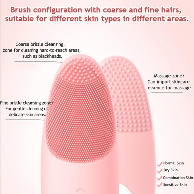 Facial Cleansing Brush, Waterproof and Rechargeable Face Scrub Brush for Men,Cleansing, Exfoliating and Massaging, Electric Face Scrubber with 42°C Constant Temperature Design-Pink