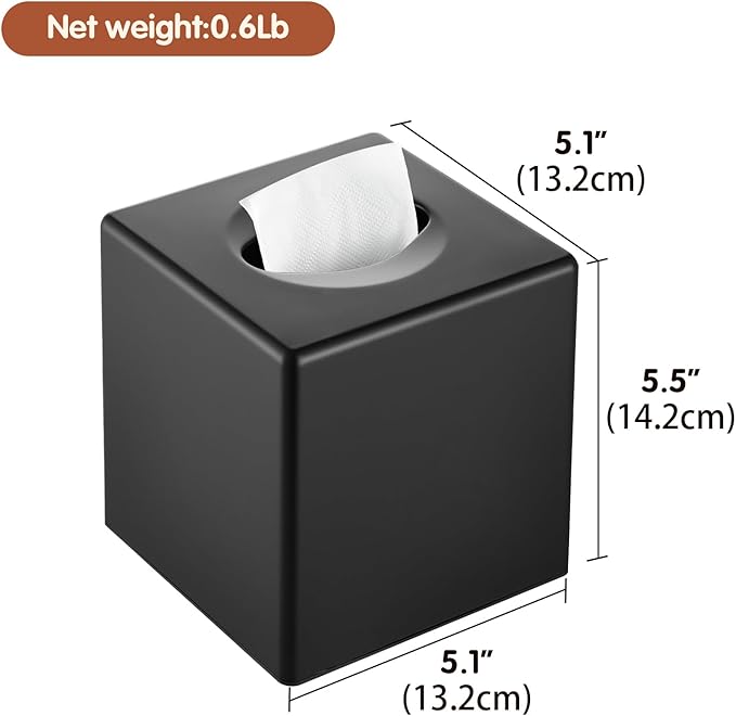 Tissue Box Cover, Square Facial Tissue Holder Storage for Bathroom Vanity, Countertops, Dressers, Night Stand, Parlors and Offices - Black