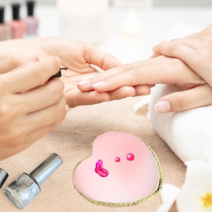 2Pcs Resin Nail Art Palette, Nail Polish Palette, Gold Edge Nails Holder Display Board, Cosmetic Mixing Tools for Nails Art(Heart Shaped White,Pink)
