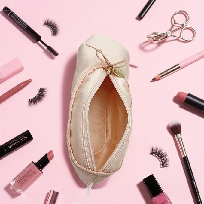 Ballet Dance Shoe Makeup Bag For Little Girls, Ballerina Slipper Makeup Pouch Bag, Ballet Pointe Shoes Gifts (Pink-B2)