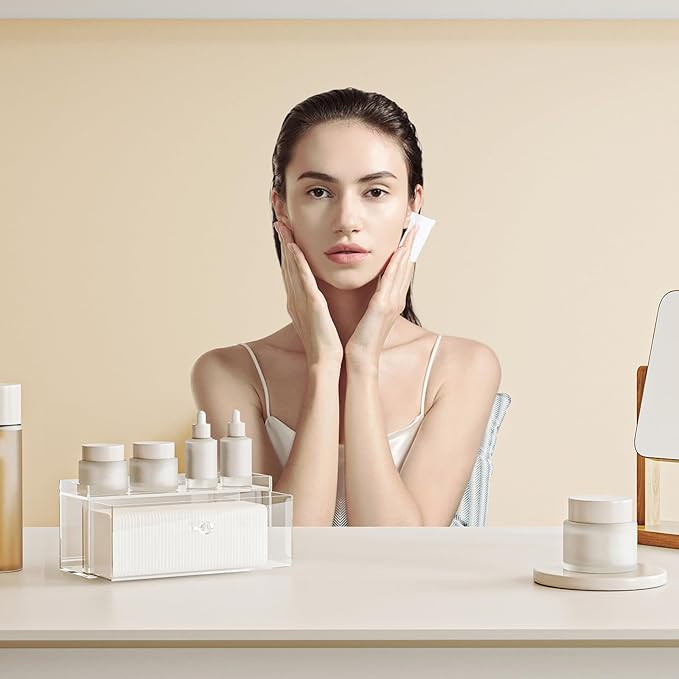 Clean Pad Storage Drawer, Acrylic Pad Dispenser for Clean Skin Club, Square Cotton Pads Holder, Rectangular Cotton Rounds Dispenser