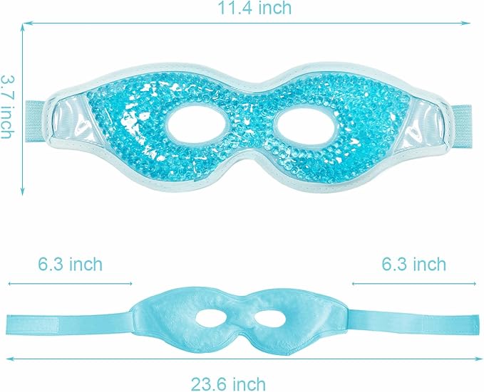 Cooling Gel Eye Mask, 2 PCS Reusable Eye Bead Pad & Cool Compress for Puffy Dry Eye, Cold Eye Ice Mask Gel Pack with Plush Backing for Migraine & Stress Relief, Blue