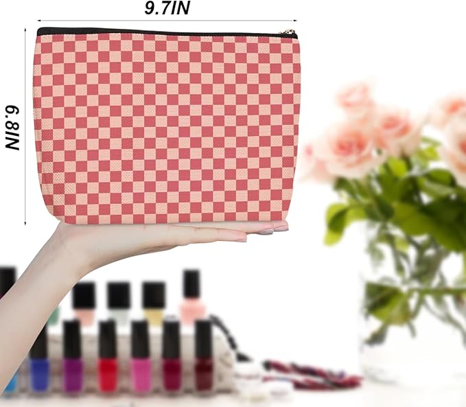 6 Pcs Checkered Makeup Bags Make up Bag Cosmetic Bags for Women Girls Employee Bestie Appreciation Christmas Birthday Travel Toiletry Bag Aesthetic Zipper Organizer Accessories, Cute Pink Plaid