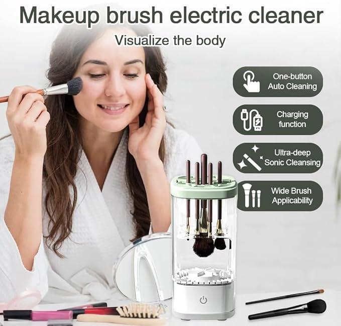 Automatic Makeup Brush Cleaner Machine - Fast Dryer & Deep Cleaning Tool for All Brush Sizes, Portable & Easy to Use.