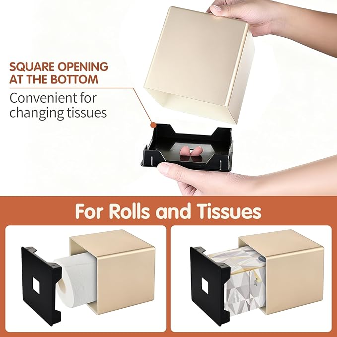 Tissue Box Cover, Decorative Square Facial Storage Tissue Box Holder, Home Accessories for Bathroom Vanity Countertops, Dressers, Night Stand, Parlors and Office - Champagne Gold