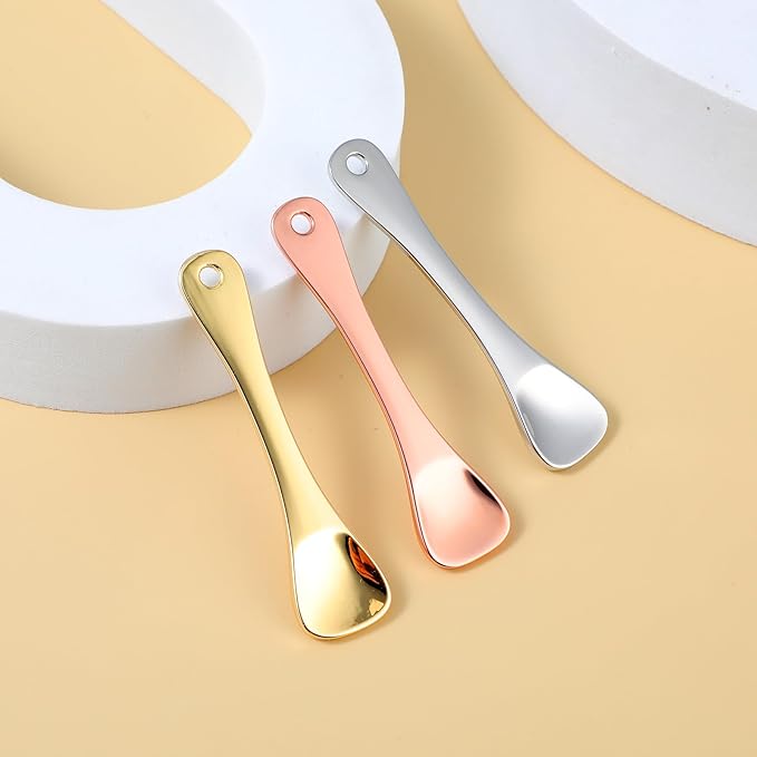 3Pcs Mini Skin Care Spoons Reusable Cosmetic Scoop Massage Metal Makeup Spatula Face Cosmetic Applicator Scoop Beauty Cosmetic Tool for Cream Lotions Moisturizers Mixing and Sampling