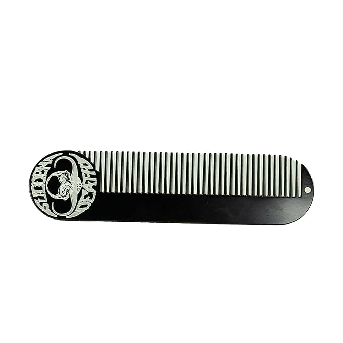 Mustache & Beard Comb Or Fine Tooth Moustache Pocket Metal Powder Coated Black Keychain Comb For Men - 5 x 1.25 Inches by Death Grip (Large)