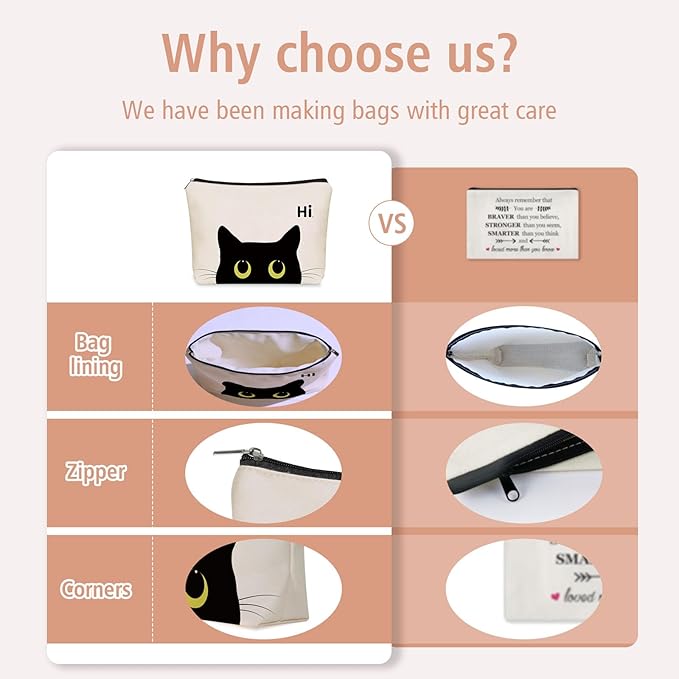 Black Cat Makeup Bag For Cat Mom Gift: Cute Kitty Cosmetic & Toiletry Pouch For Girls & Womens, Sisters, Friends.Ideal Black Cat Lover Gifts for Travel, Birthday, Christmas.