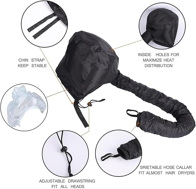 Net Plopping Cap for Drying Curly Hair, Adjustable Net Plopping Cap for Drying Curly Hair with Drawstring, Hair Dryer Bonnet, Plopping Cap Curly Hair for Women (Black 1)