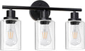 Unicozin Modern Bathroom Light Fixtures, 3 Light Vanity Lights, Black Wall Lamp with Clear Glass for Bathroom, Mirror, Living Room, Bedroom, Hallway, E26 Base