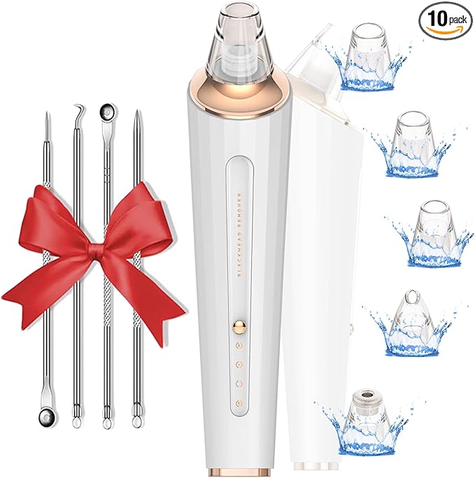 Blackhead Remover Pore Vacuum, Upgraded USB Rechargeable Facial Pore Cleaner Blackhead Removal Kit with 3 Suction Power,5 Probes Black Head Extractions Tool for Women & Men