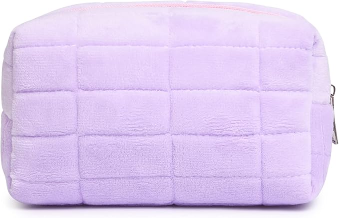 SOIDRAM Makeup Bag Plush Cosmetic Bag Cute Aesthetic Makeup Bag Purple Makeup Pouch Travel Toiletry Bag Organizer Soft Makeup Brushes Accessories Storage Bag for Women