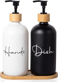 17 oz Hand Soap Dispenser Empty Glass Lotion Pump Bottles, Refillable Liquid Dish Soap Bottles for Bathroom, Kitchen Sink, Black + White, 2 Pack