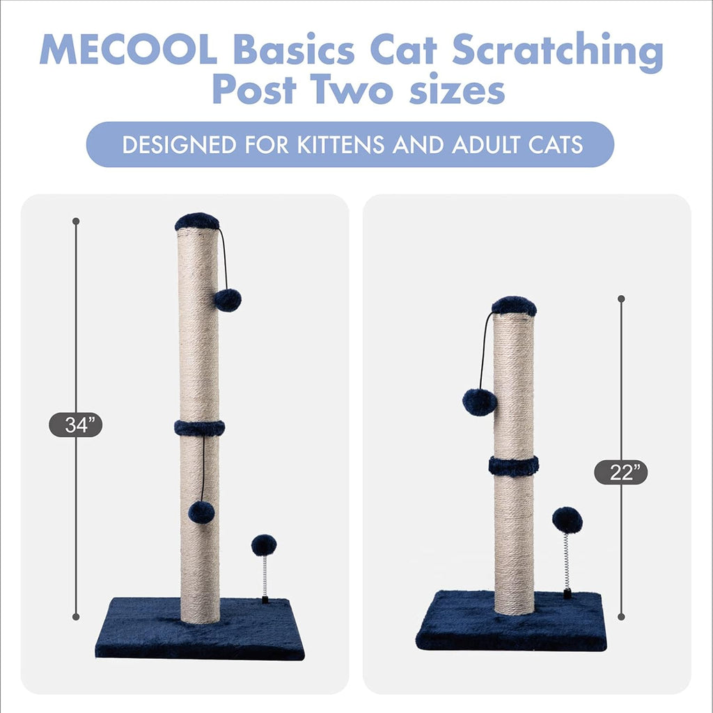 MECOOL Cat Scratching Post Premium Basics Kitten Scratcher Sisal Scratch Posts with Hanging Ball 22 in for Kittens or Smaller Cats, Navy