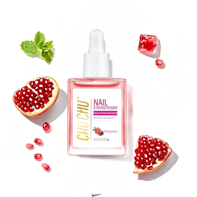 CHUCHU Nail Growth and Strengthener Oil for Cuticle - Pomegranate Scent Cuticle Oil Repair Moisturizing Treatment - Natural Jojoba Vitamin B & E Nail Oil for Dry Cracked Nails