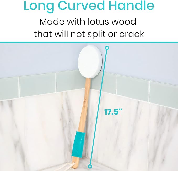 Vive Lotion Applicator for Back, Feet (17.5") - Self Washer Beauty Shower Sponge, Long Handle Cream Wand for Elderly, Women - Apply Medicine, Skin Cream, Body Wash, Sunscreen -Easy to Clean