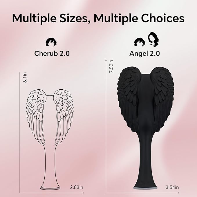 Detangling Hair Brush - Anti Static Angel Wing Hair Brush with Soft & Flexible Bristle for Straight & Wavy Hair - Tangle Angel Hair Detangler Brushes for Blow Drying & Shower - Matt Black