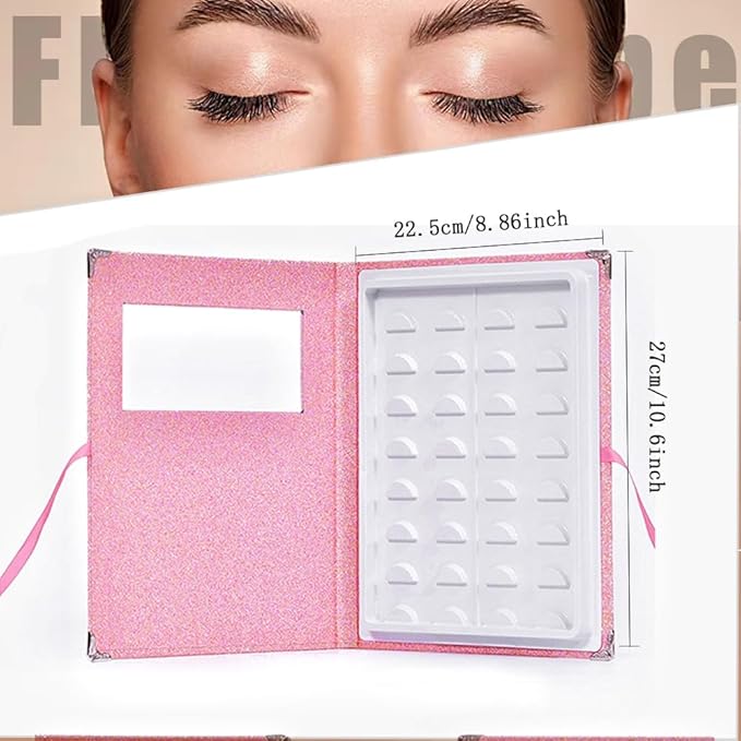 False Eyelash Storage Book Protable 16 Pari Eyelashes Organizer Holder Case Lash Contanier Box Glitter Cover Lash Container Empty Case with Eyelash Tweezer Pink