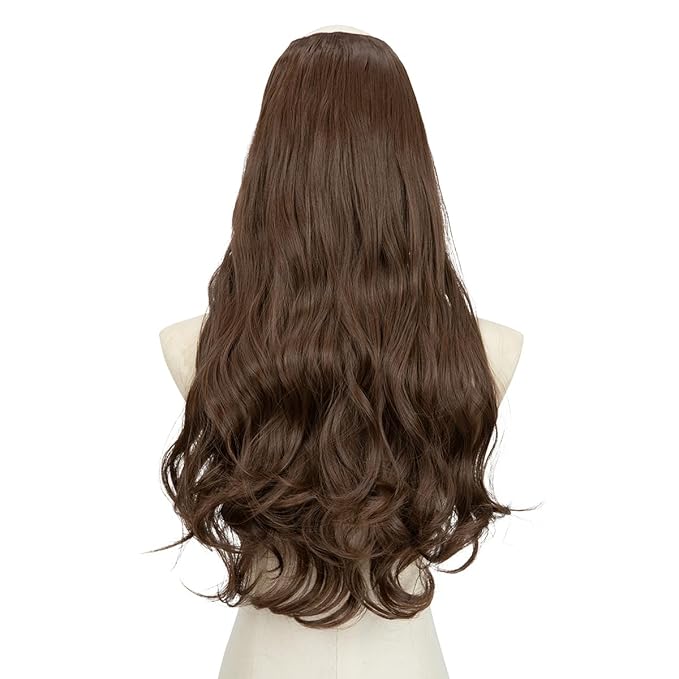SARLA Clip in U Part Hair Extensions Synthetic Long Wavy Curly Thick Full Head Hairpiece for Women Medium Brown 24 Inch