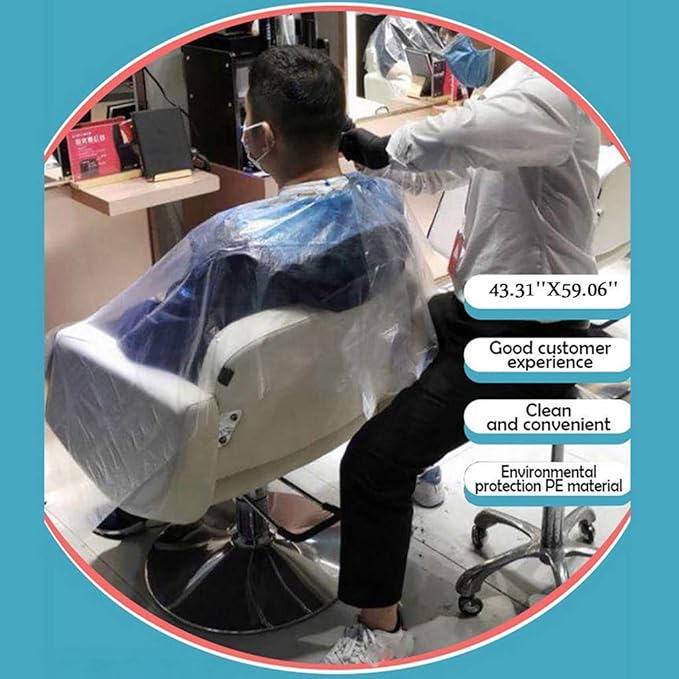 Disposable Capes, Hair Cutting Cape, 100 Pieces Disposable Capes Hair Salon,Capes for Hair Stylist,Plus Size Salon Cape for Barbers,Beauty Salon,Hair Dye,Perming,59 x 43.3 inch,Disposable Barber Cape