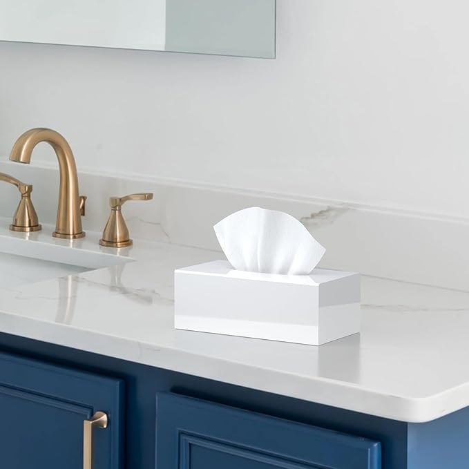 SILUT Acrylic Tissue Box Cover, Tissue Box Cover Rectangle, Modern Tissue Box Holder, Facial Tissue Cover for Bathroom, Kitchen Office Hotel - Shiny White